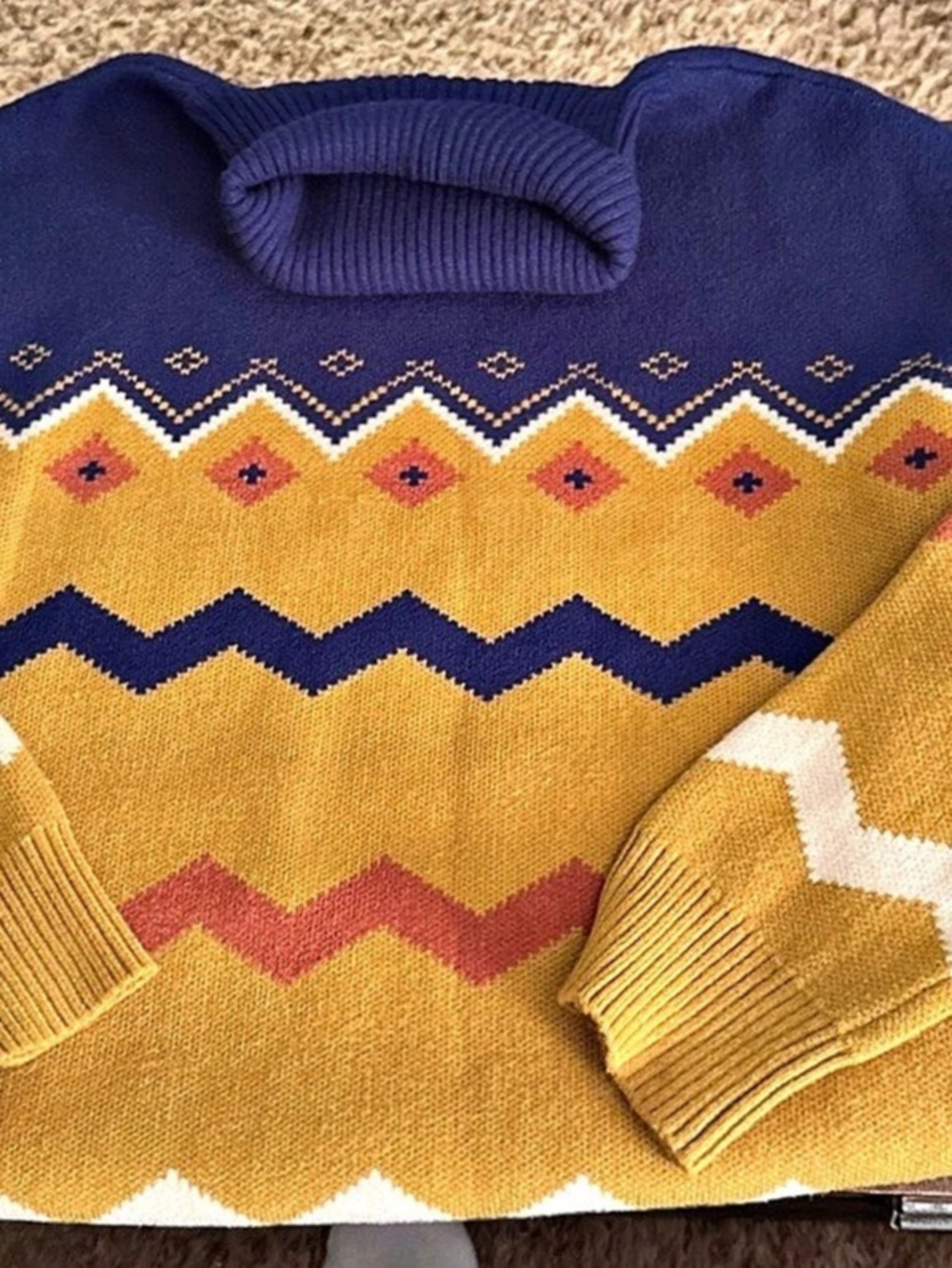 ModCloth Geometric Sweater in Yellow & Blue Size 1x
